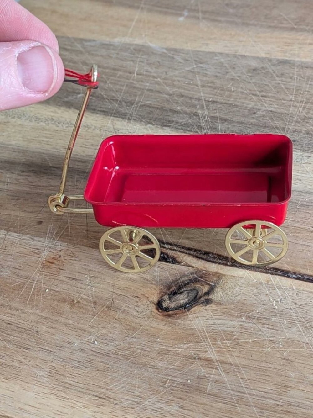 Vintage Midwest Imports 5" Red Metal Wagon Figurine Ornament